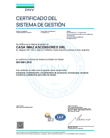 Imaz Ascensores ISO 9001:2015
